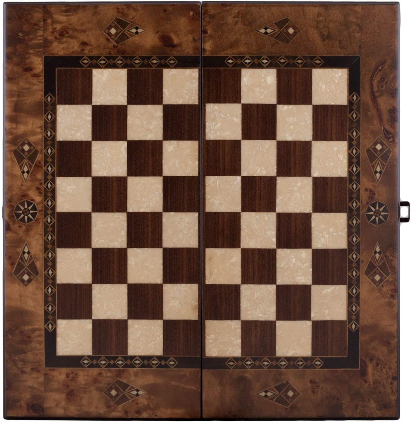16” Wooden Backgammon Set Luxury Burl Finish Foldable Board Game