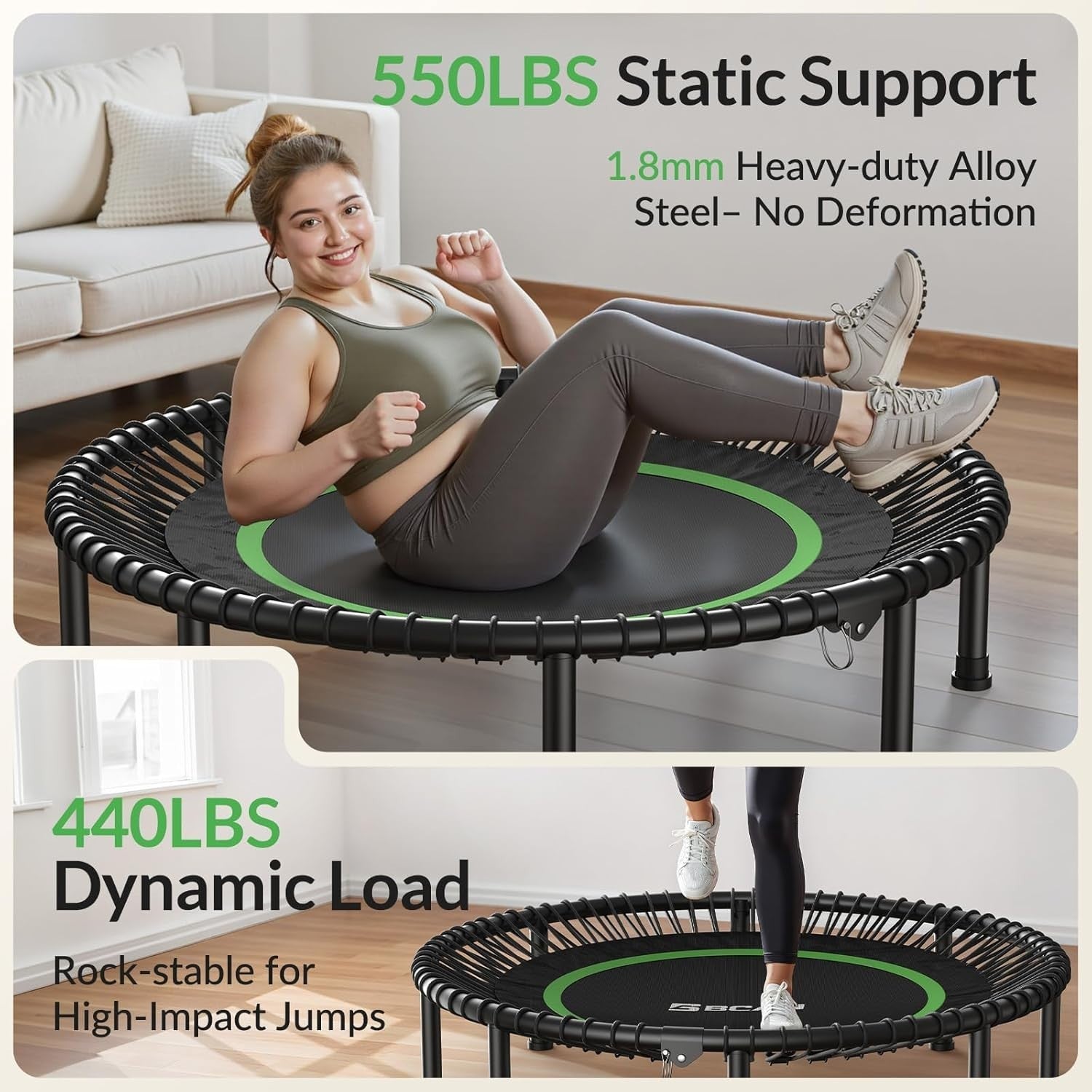 48in Heavy Duty Folding Fitness Rebounder Quiet Bungee Handle