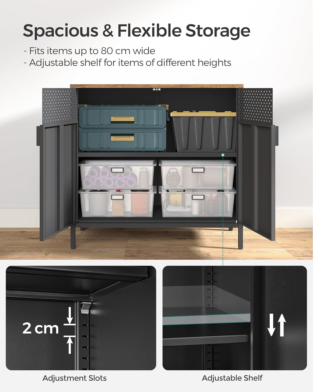 Industrial Metal Storage Cabinet Sideboard Cupboard Black Rustic Brown 80cm