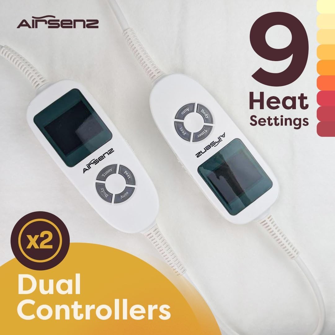Double Electric Underblanket Fitted Sheet Dual Control 9 Heat Levels Timer