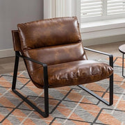 PU Leather Accent Armchair Metal Frame Tub Chair Brown