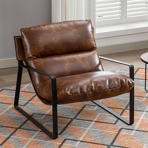 PU Leather Accent Armchair Metal Frame Tub Chair Brown