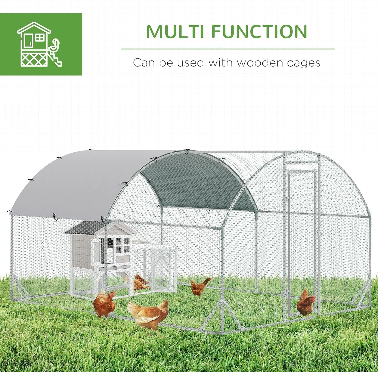 Walk In Chicken Run 2.8x3.8m Galvanised Coop UV Cover Door