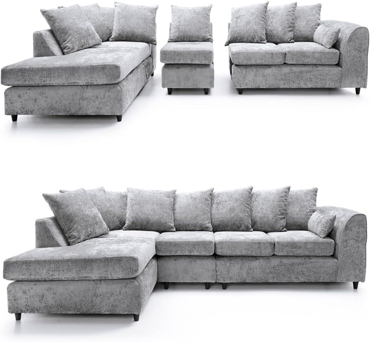 Light Grey L-Shape 5 Seater Modular Corner Sofa Left Hand Fabric Couch