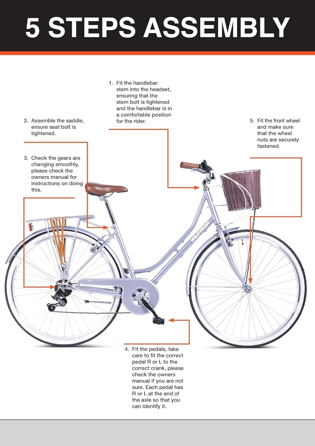 26" Step-Through City Bike 6-Speed Adult Cruiser Bicycle with Basket V-Brake