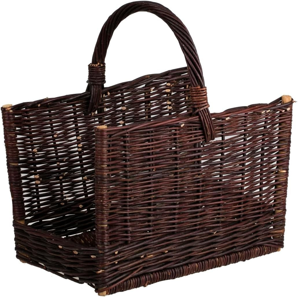 Rustic Wicker Log Basket with Handle – Indoor Firewood Storage 50x35x33cm