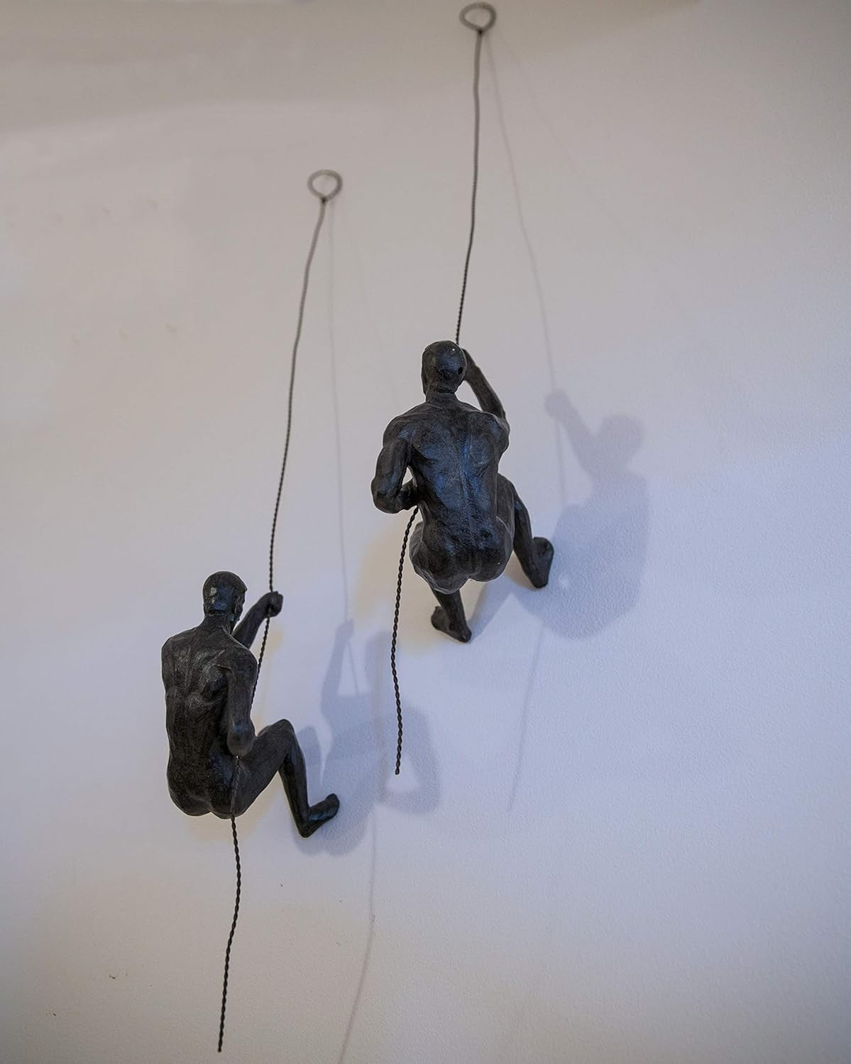 Bronze Climbing Man Wall Art Set Rope Abseiling Sculptures