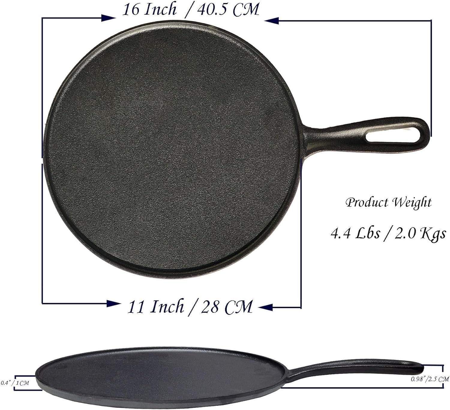 28 cm La Cuisine Pre-Seasoned Cast Iron Crepe & Roti Pan Induction Safe