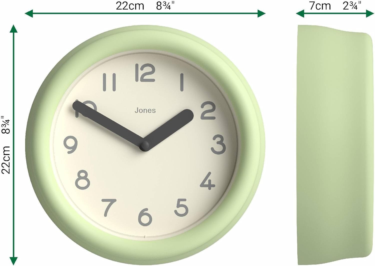 Small Green Wall Clock 22cm Modern Silent Quartz Round Minimalist Home Decor
