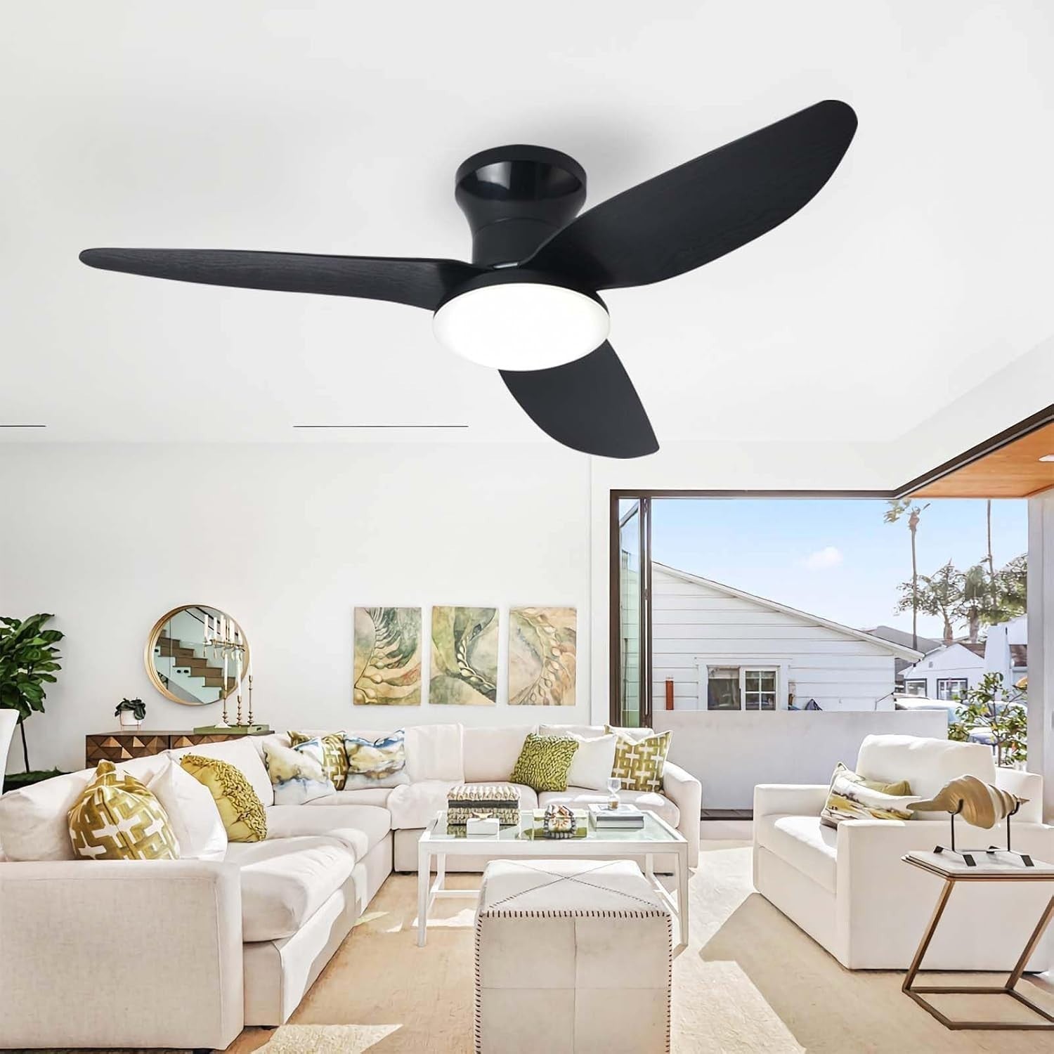 Lrenjon 100CM Ceiling Fan Light, 6-Speed Silent LED – Black Finish