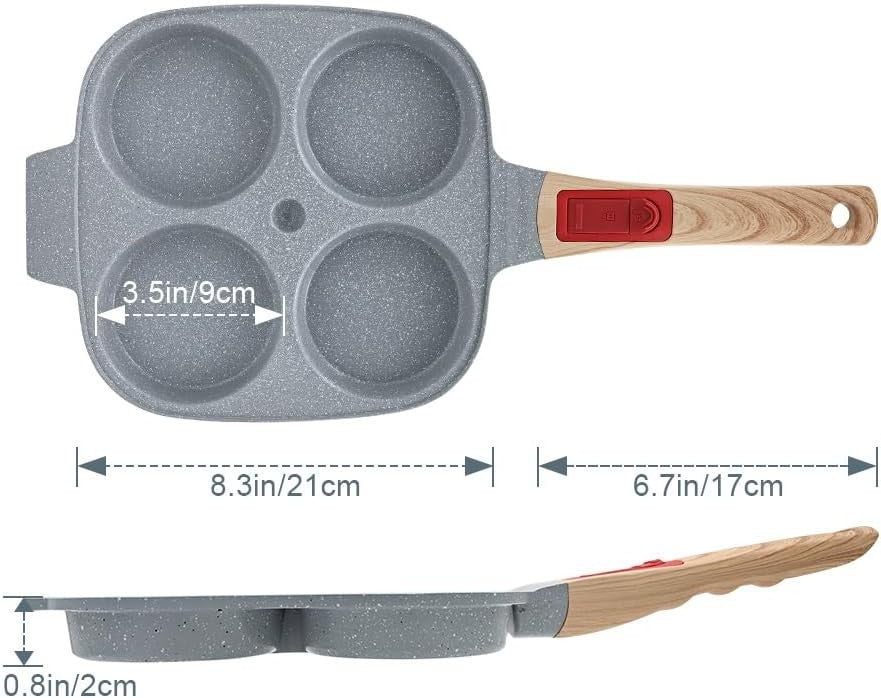 4-Cup Non-Stick Egg Pan Ceramic Pancake Skillet w/ Detachable Handle Blue