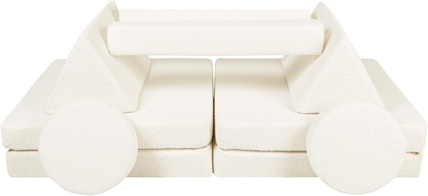 Modular Kids Play Sofa Set, 10-Piece Foam Blocks, Soft Bouclé Fabric