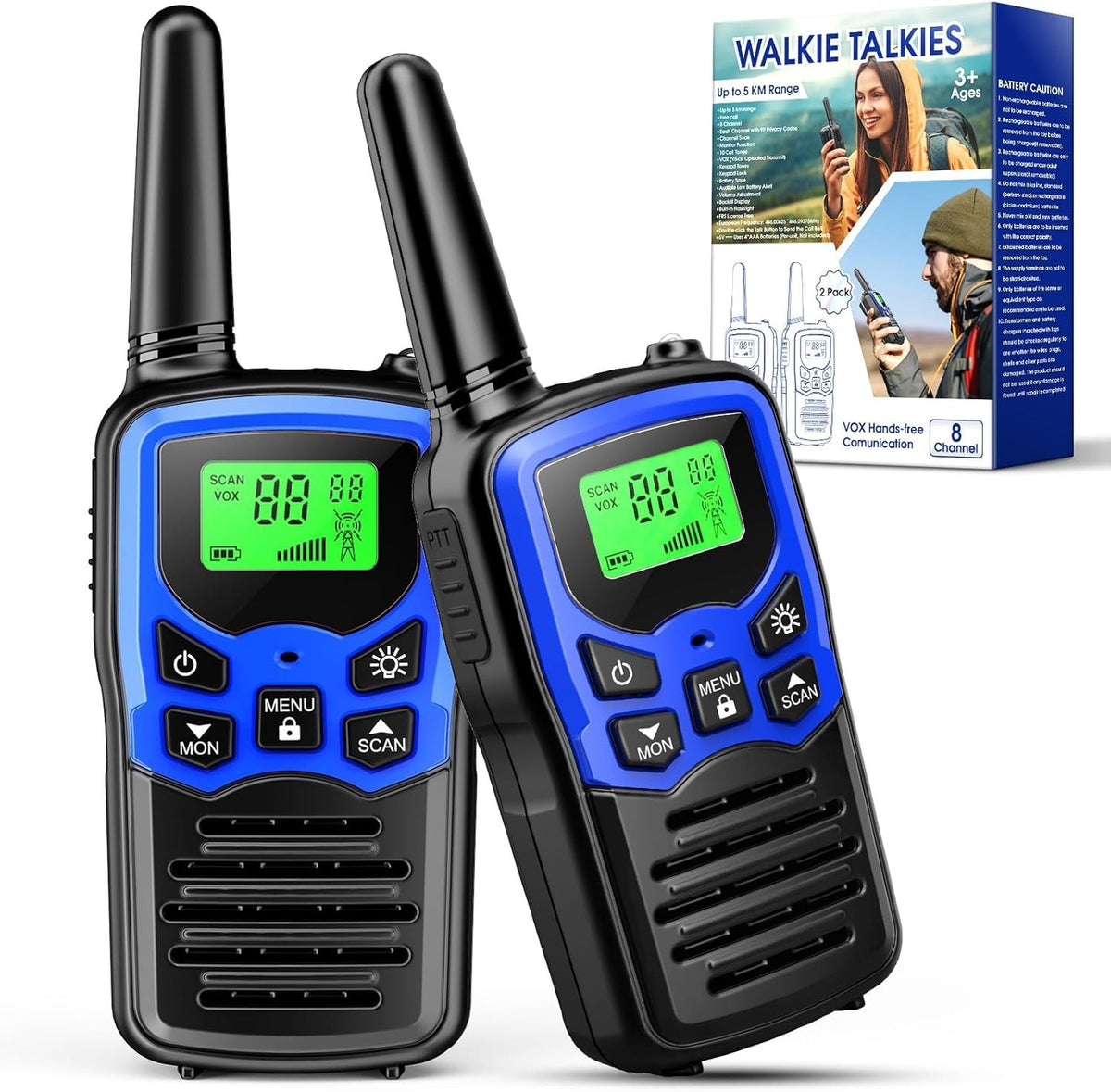 Walkie Talkies 2 Pack Long Range 5KM 22 Channel Kids Adults Outdoor Toy