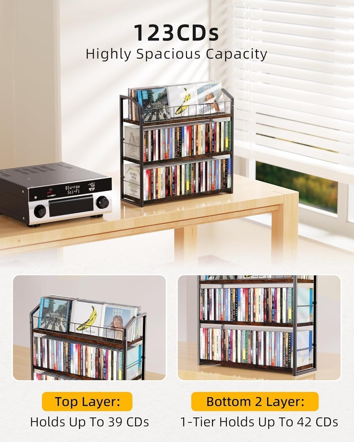 3 Tier CD Storage Rack Holds 123 CDs Desktop Display Shelf Organizer