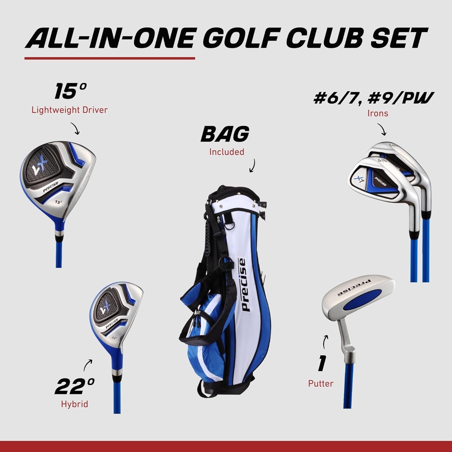 Left Hand Junior Golf Club Set Ages 9–12 Lightweight Graphite Stand Bag