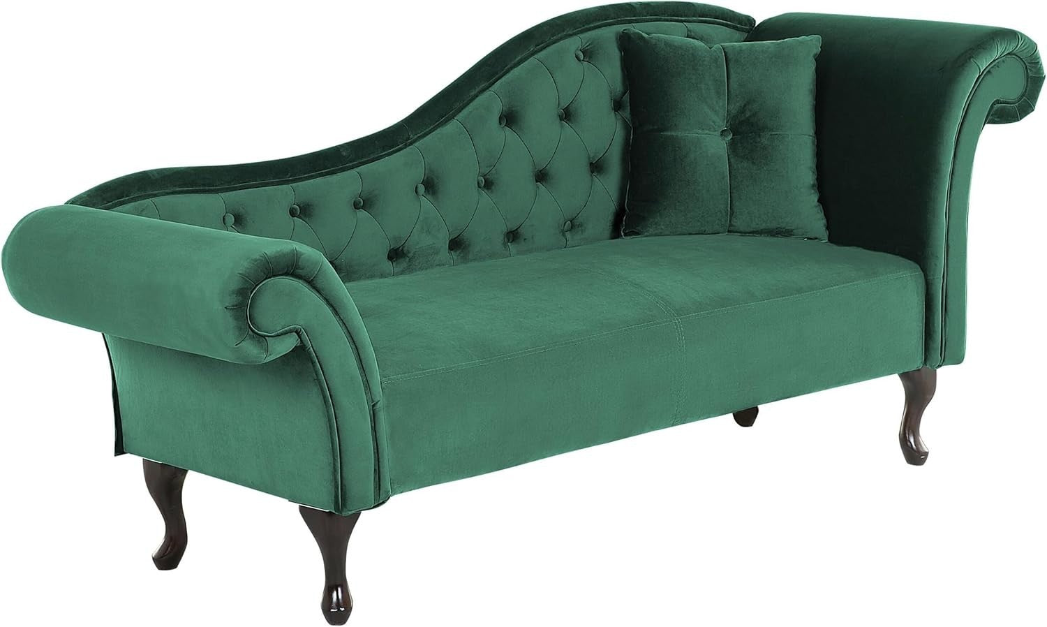 Vintage Right Hand Green Velvet Chaise Lounge Tufted Luxury Seating