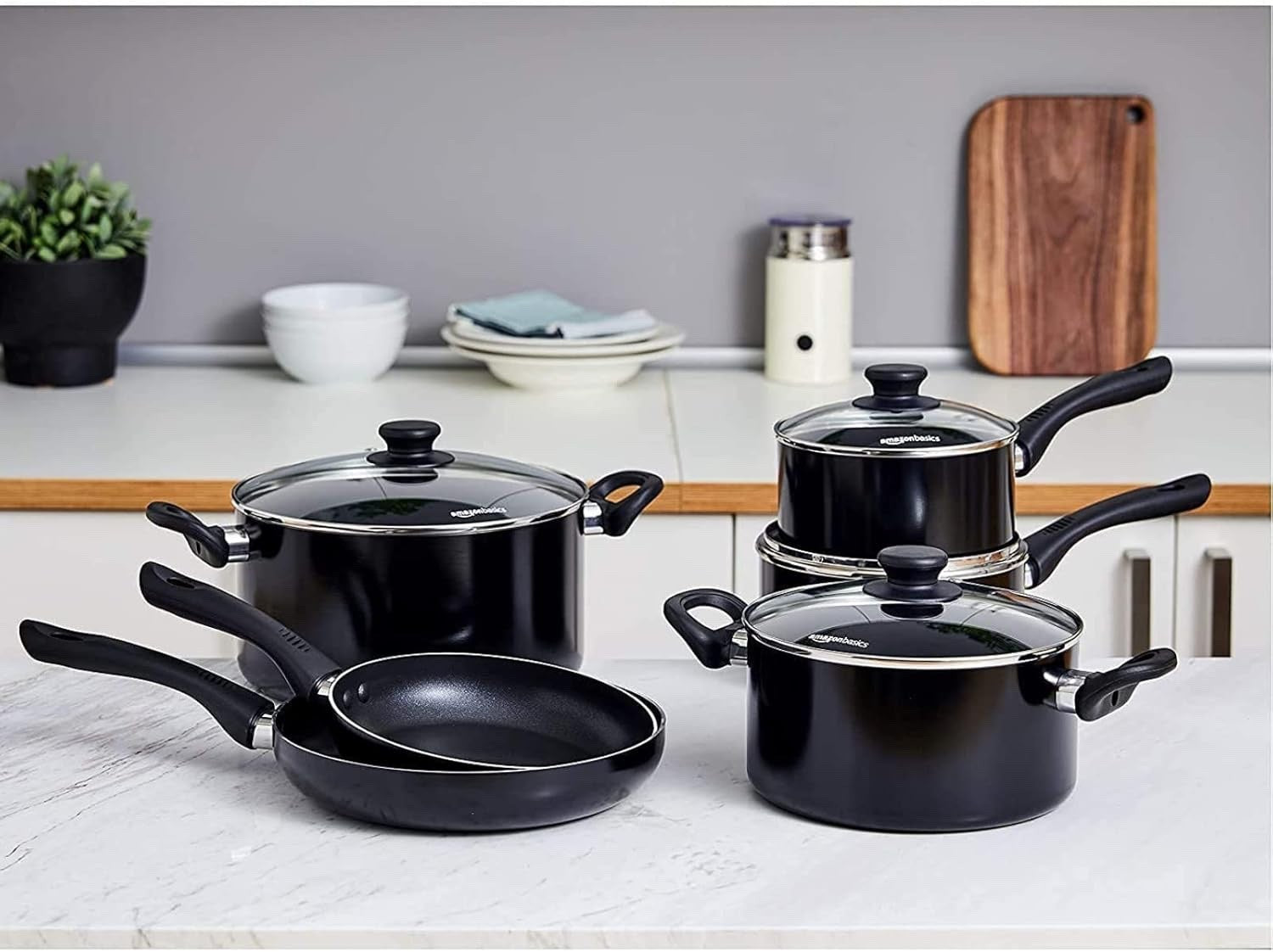 6pcs Non Stick Pan and Pot Set Cookware Set with Glass Lids Induction Safe