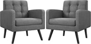 2x Dark Grey Accent Armchairs | Mid Century Tufted Lounge Chairs Set