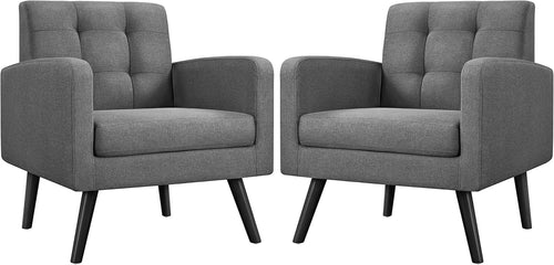 2x Dark Grey Accent Armchairs | Mid Century Tufted Lounge Chairs Set