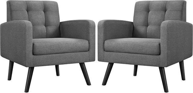 2x Dark Grey Accent Armchairs | Mid Century Tufted Lounge Chairs Set