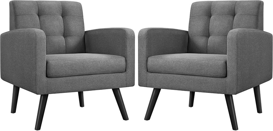 2x Dark Grey Accent Armchairs | Mid Century Tufted Lounge Chairs Set