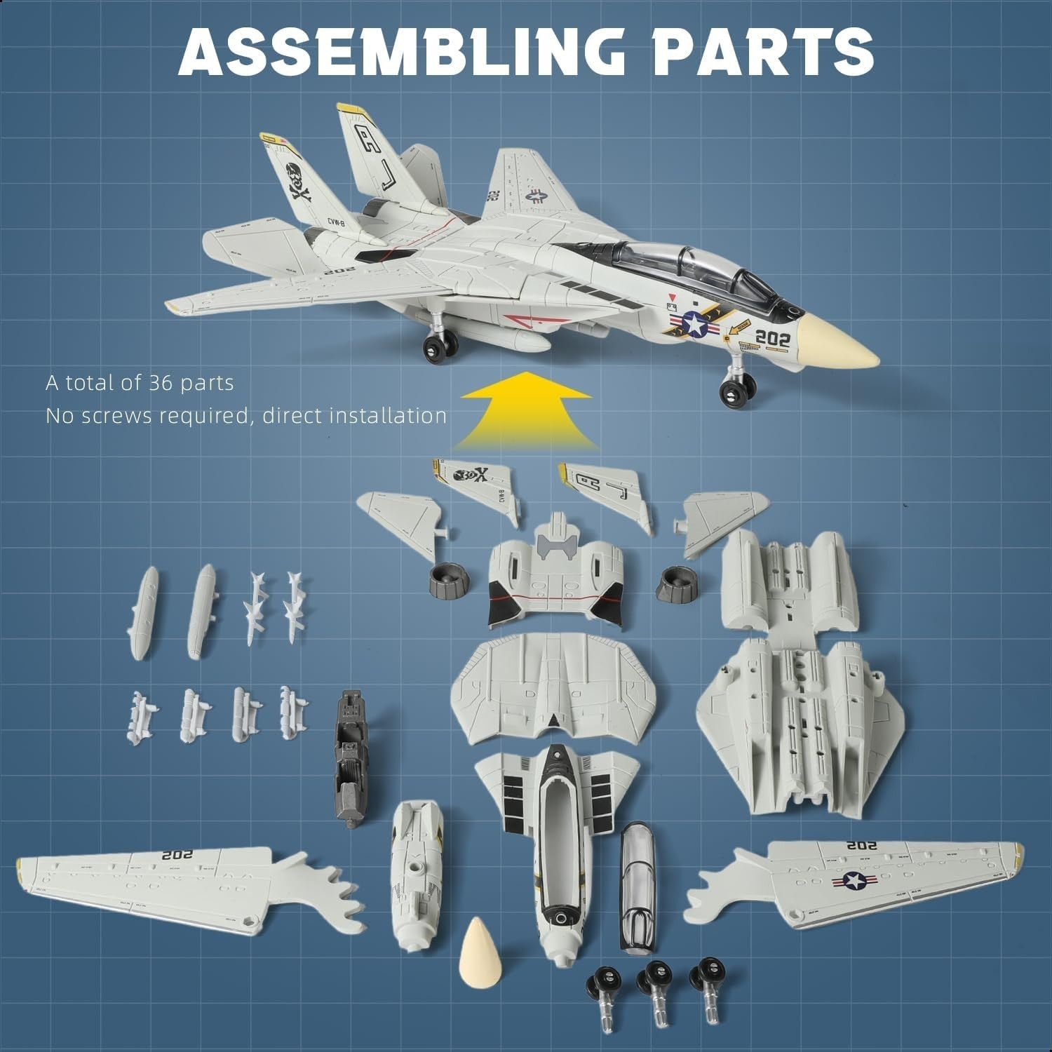 1:72 F-14 Tomcat Jet Model Kit Movable Wings DIY Build Set for Kids Gift