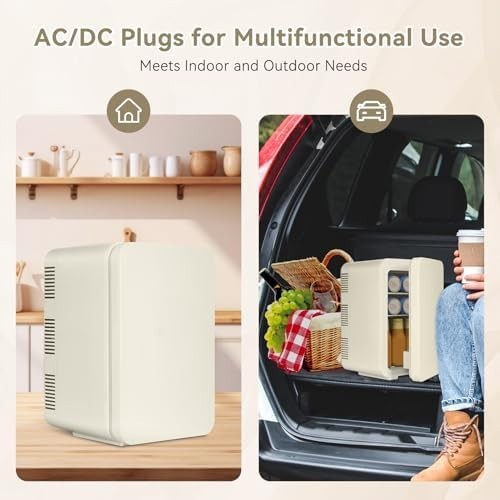 Portable Mini Fridge Cooler Warmer 10L Compact Beige AC/DC Home Car Use