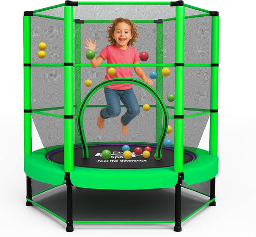 55” Kids Rebounder Trampoline w Safety Net Indoor Outdoor Ages 1–11