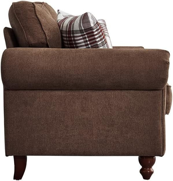 Brown 2 Seater Linen Sofa Couch Retro Style Small Space Living Room Settee