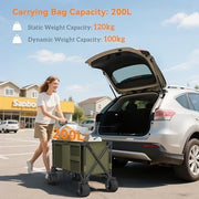 Folding Garden Trolley Wagon 100kg Heavy Duty Utility Cart Wheels Green
