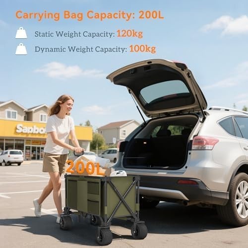 Folding Garden Trolley Wagon 100kg Heavy Duty Utility Cart Wheels Green