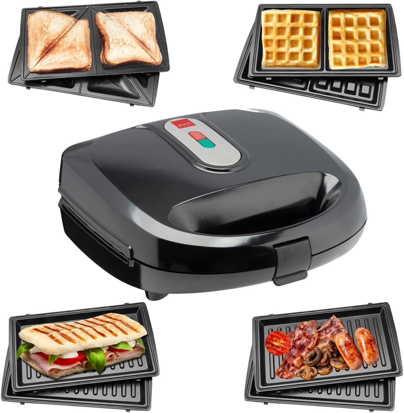 3in1 Waffle Sandwich Panini Maker Grill | Non Stick Plates | Easy Clean
