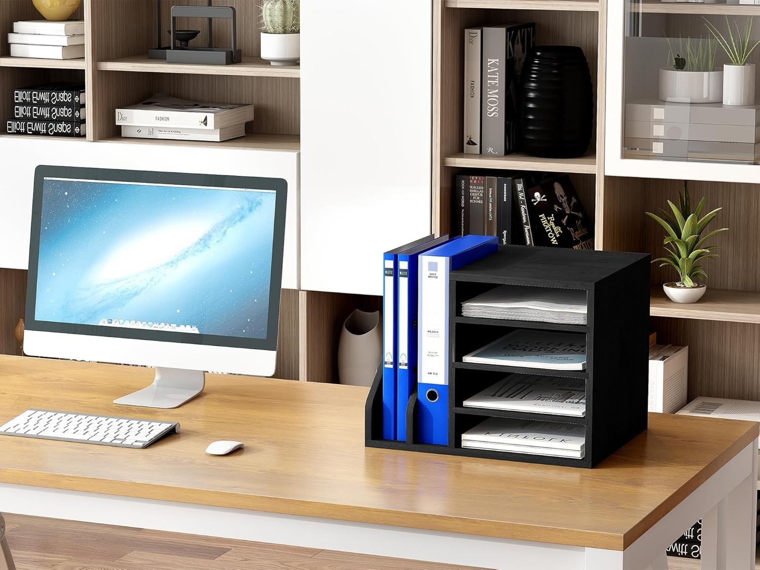 Wooden A4 Desk Tray File Holder Paper Organiser Magazine Rack Black