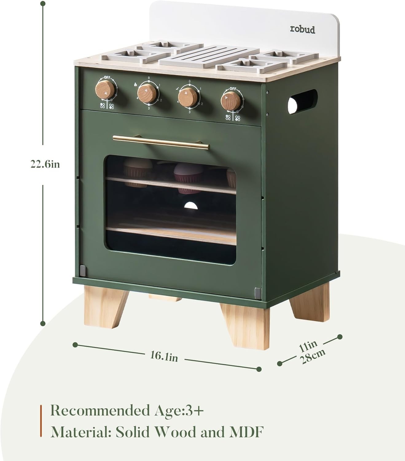 Wooden Kids Toy Oven Retro Play Kitchen Baking Set Green Toy