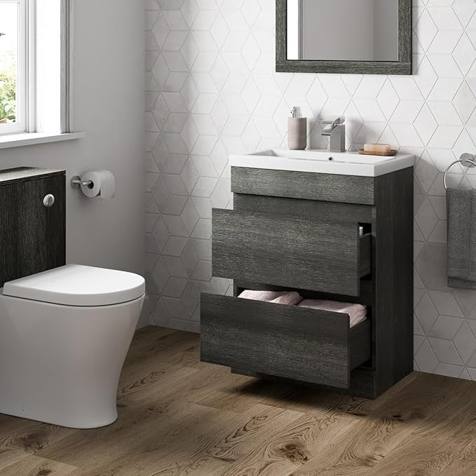 600mm Charcoal Grey Bathroom Vanity Unit with Basin Sink 2 Drawer Floor