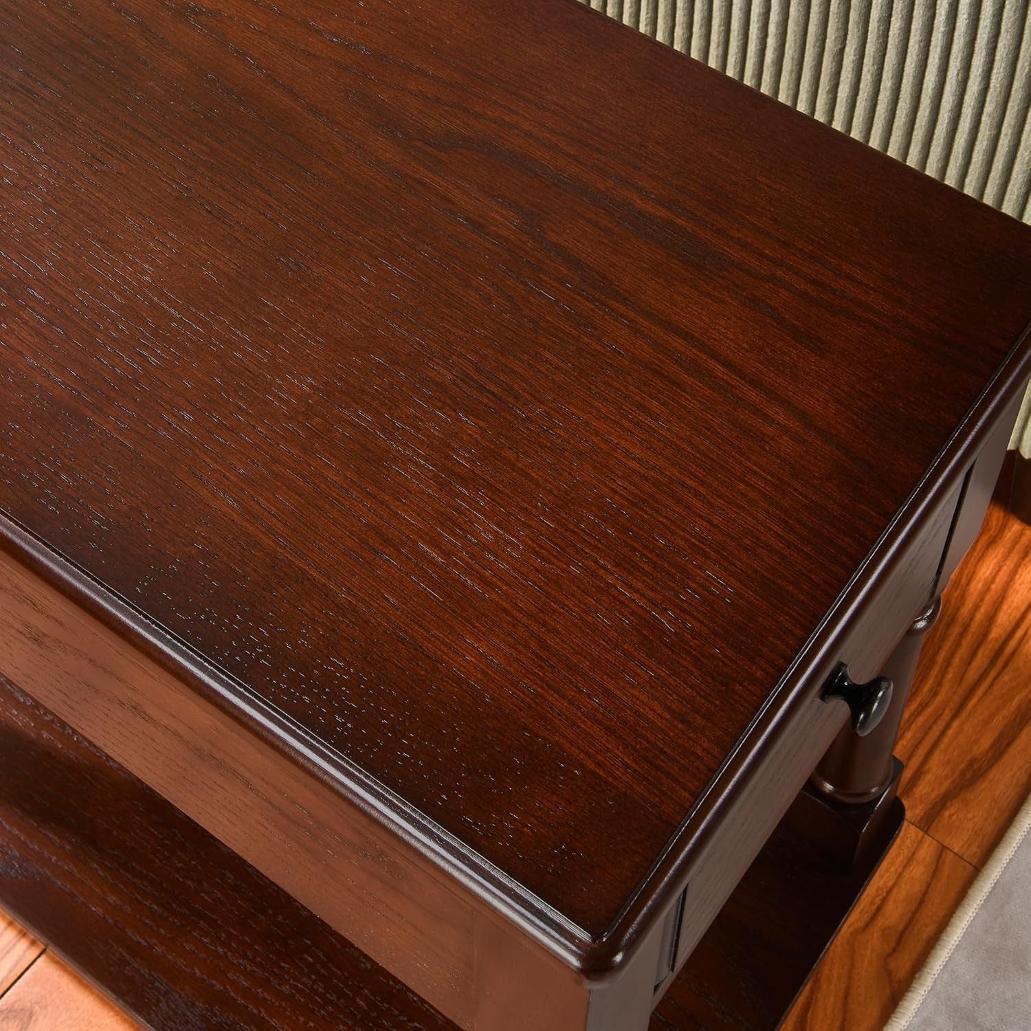 Pair of Solid Wood Walnut End Tables with Drawer & Shelf – Vintage Slim Tables