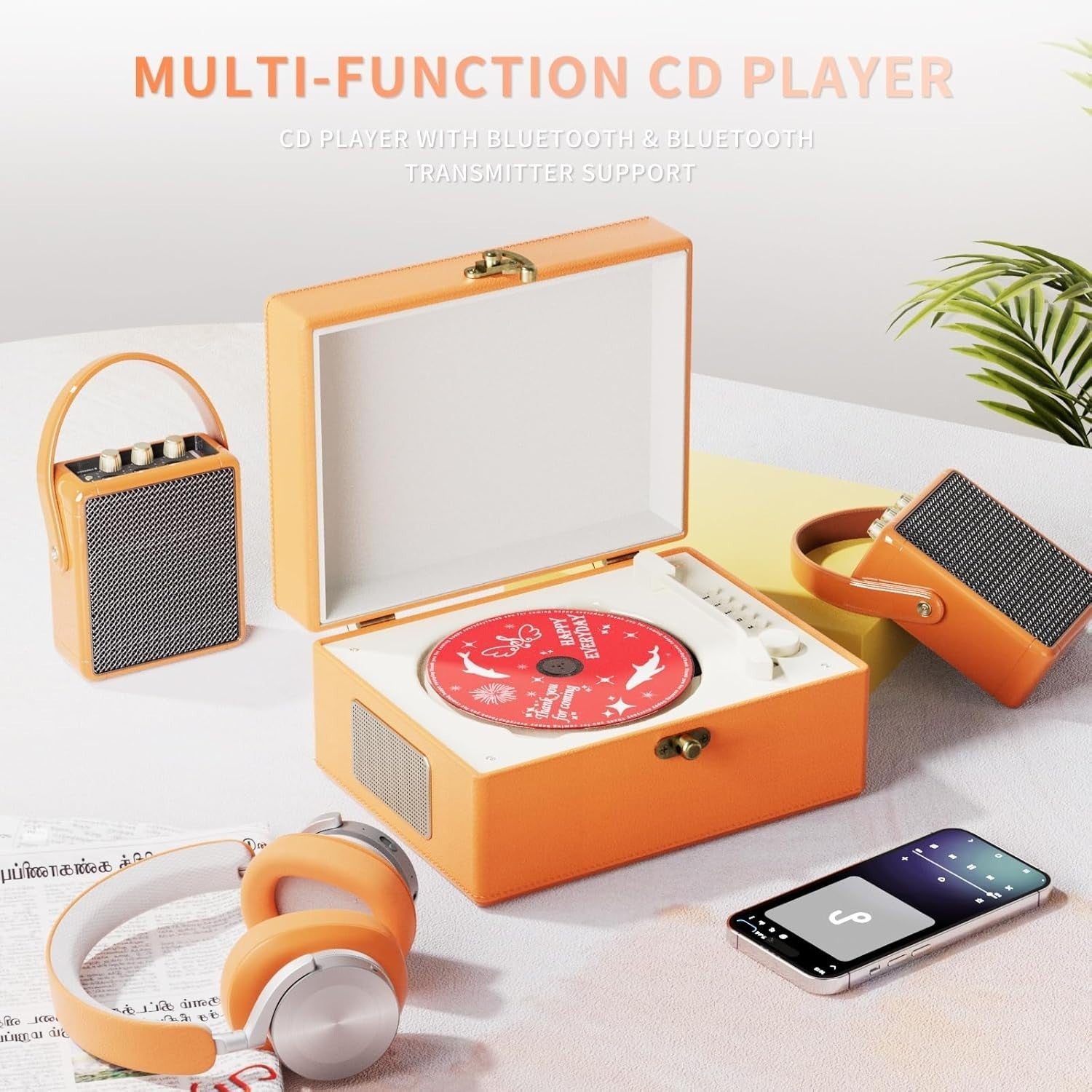 Portable Bluetooth CD Player with Speakers Rechargeable Music Box