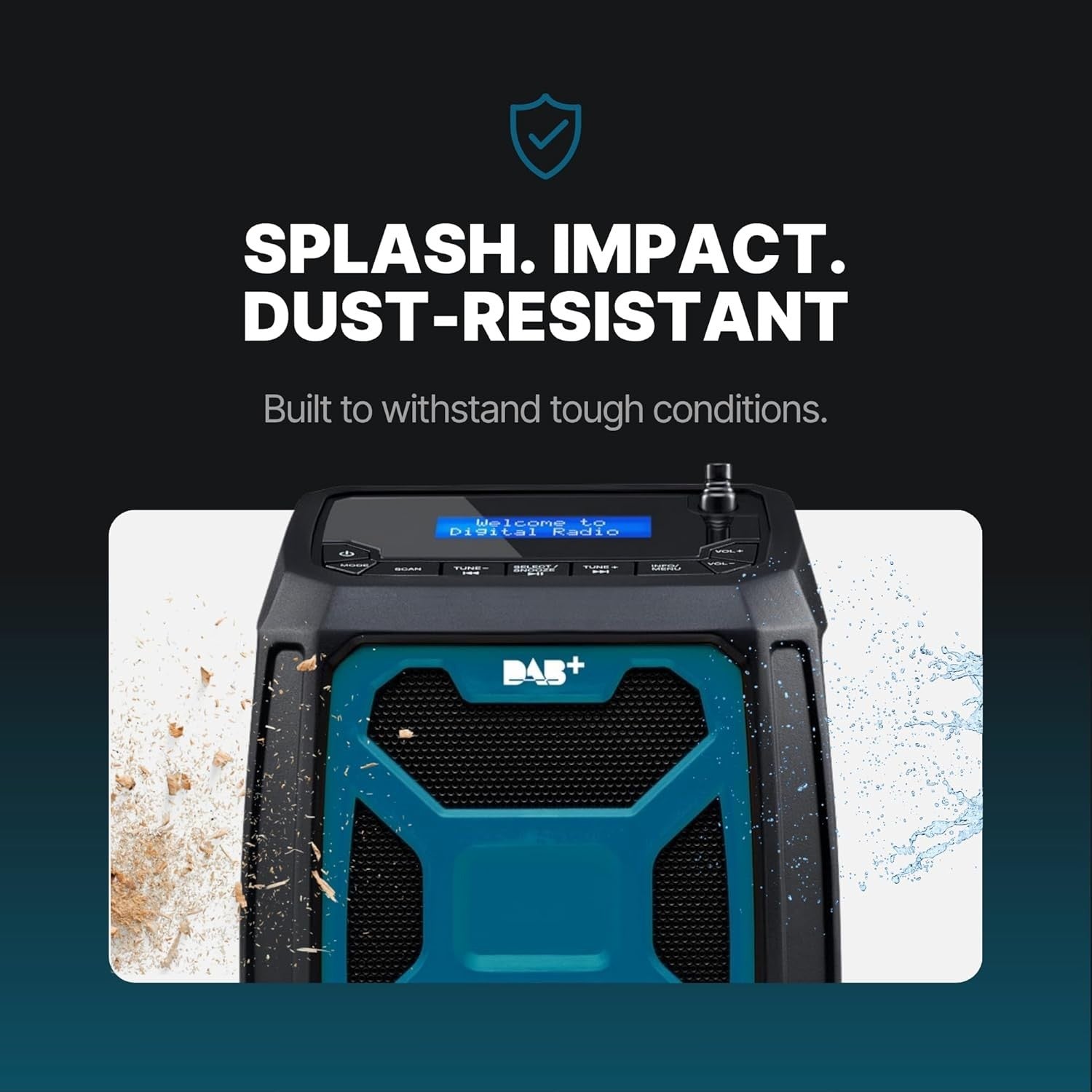 Rugged DAB+ FM Site Radio Bluetooth 6000mAh USB Rechargeable Blue