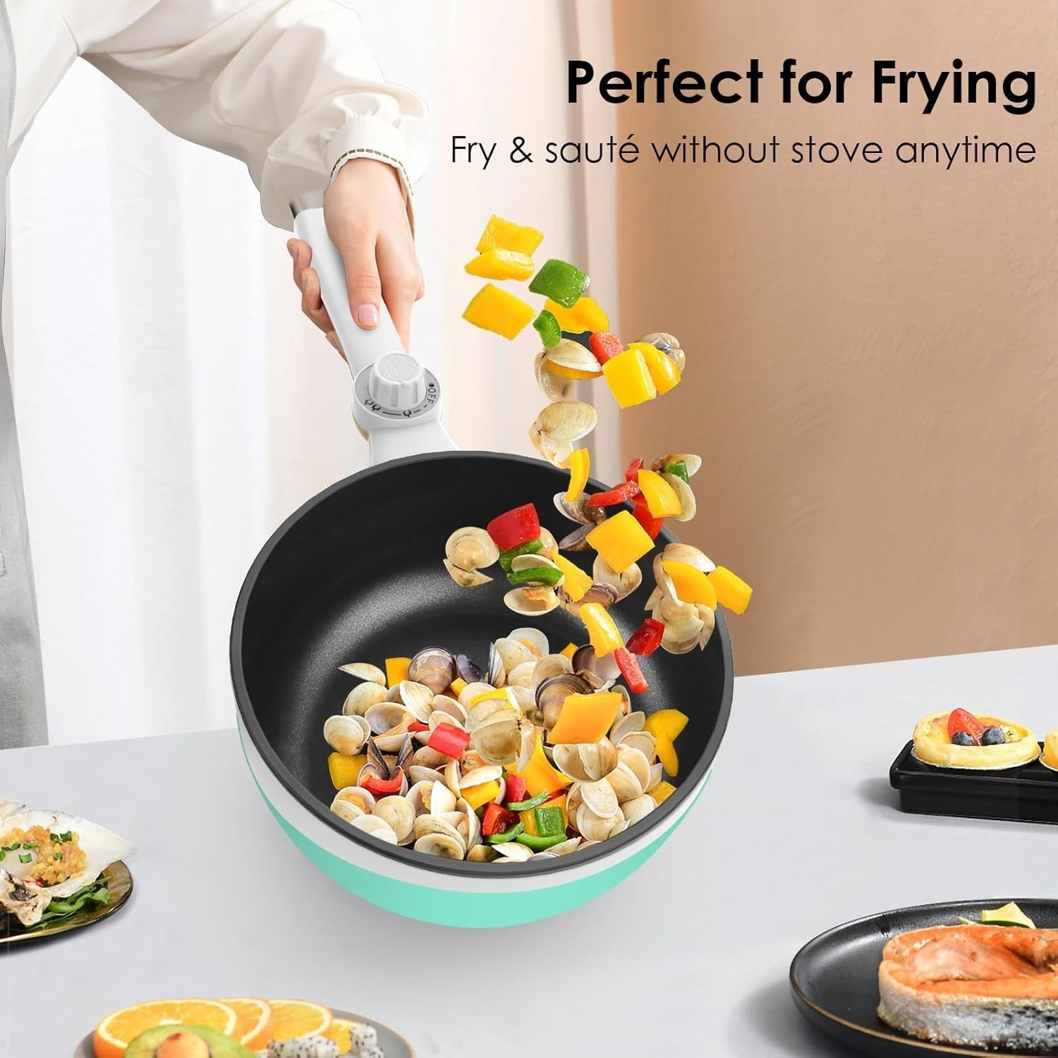 Mini Electric Hot Pot Cooker 1.7L Nonstick Rapid Ramen Skillet Pan