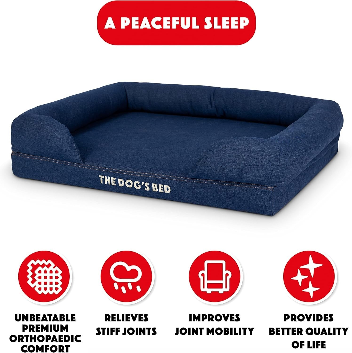 Large Orthopedic Dog Bed Memory Foam Washable 91x70cm Denim
