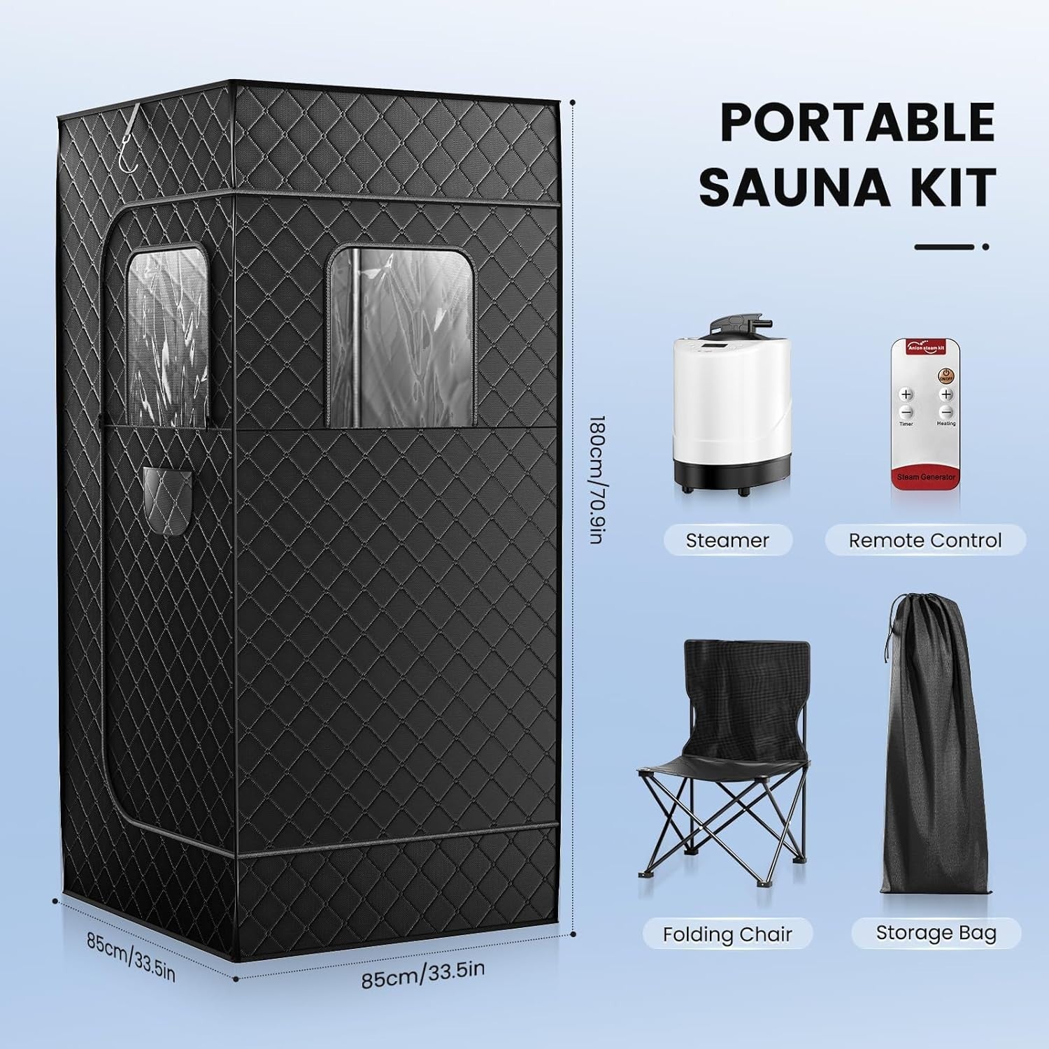 Portable Full Size Steam Sauna Tent 2.6L Fast Heat 9-Level Home Spa Detox Box