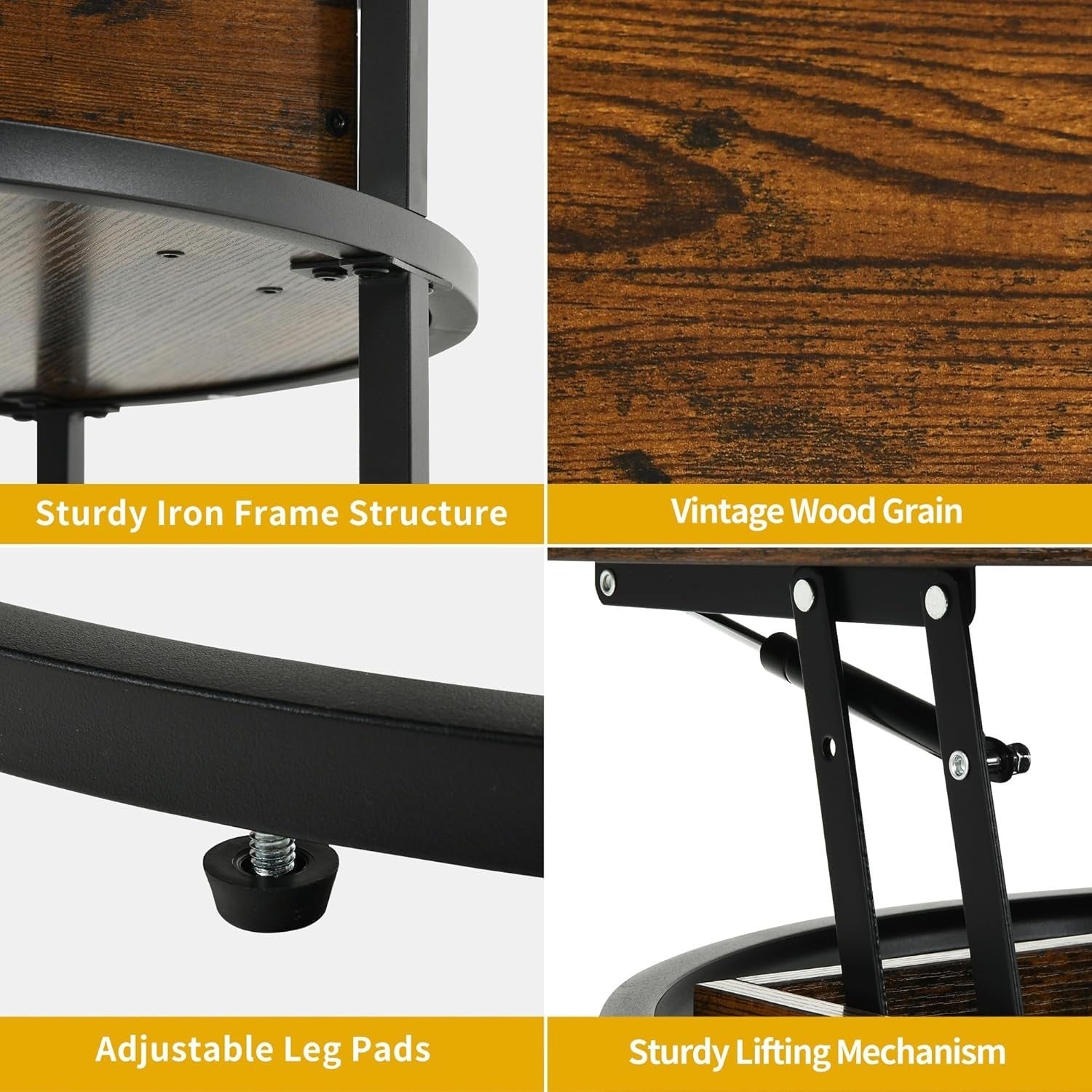 Round Lift Top Coffee Table with Hidden Storage, Small Space Metal Frame