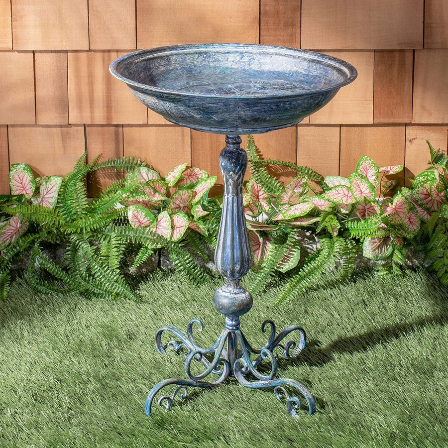 Antique Blue Outdoor Bird Bath 27” Cast Iron Garden Decor | Vintage Style Water