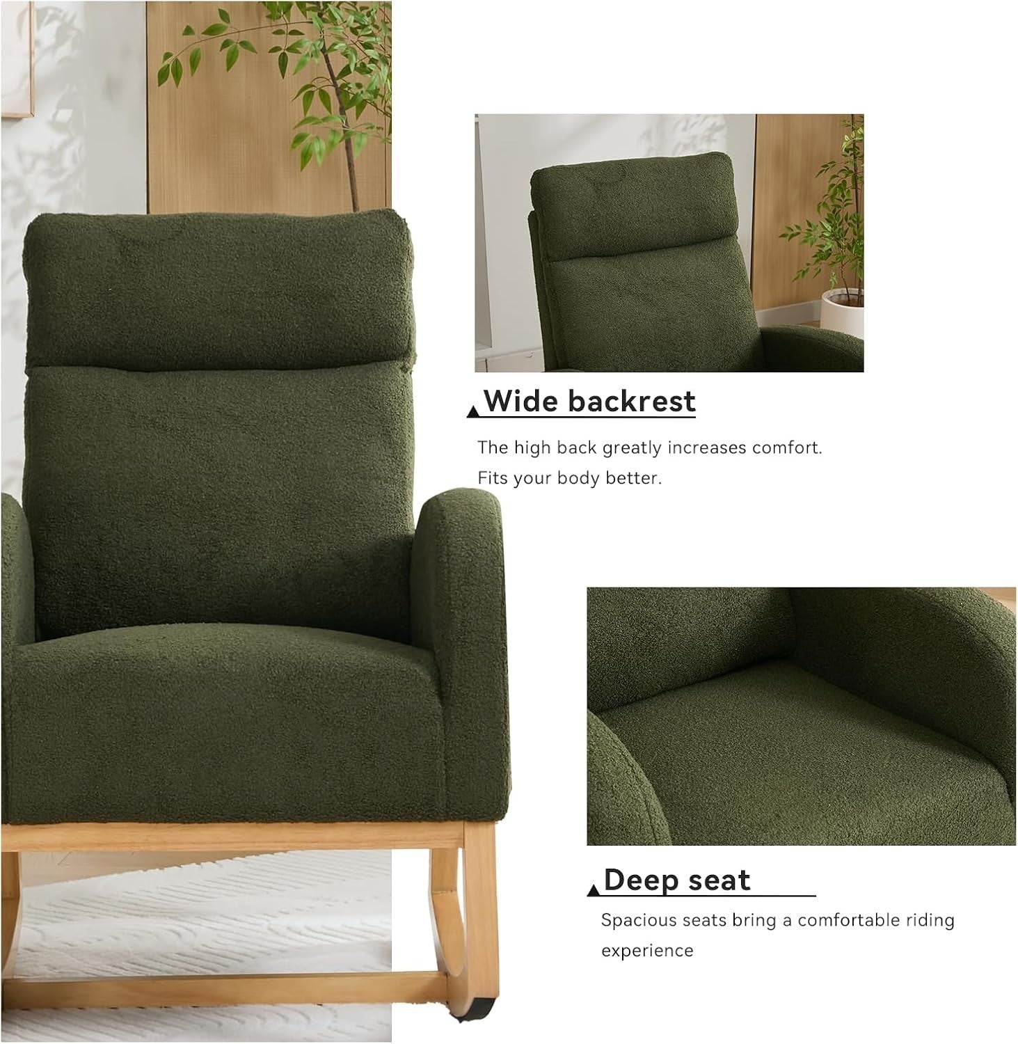 Nursery Rocking Chair with Side Pocket, Boucle Glider, Comfy & Stylish