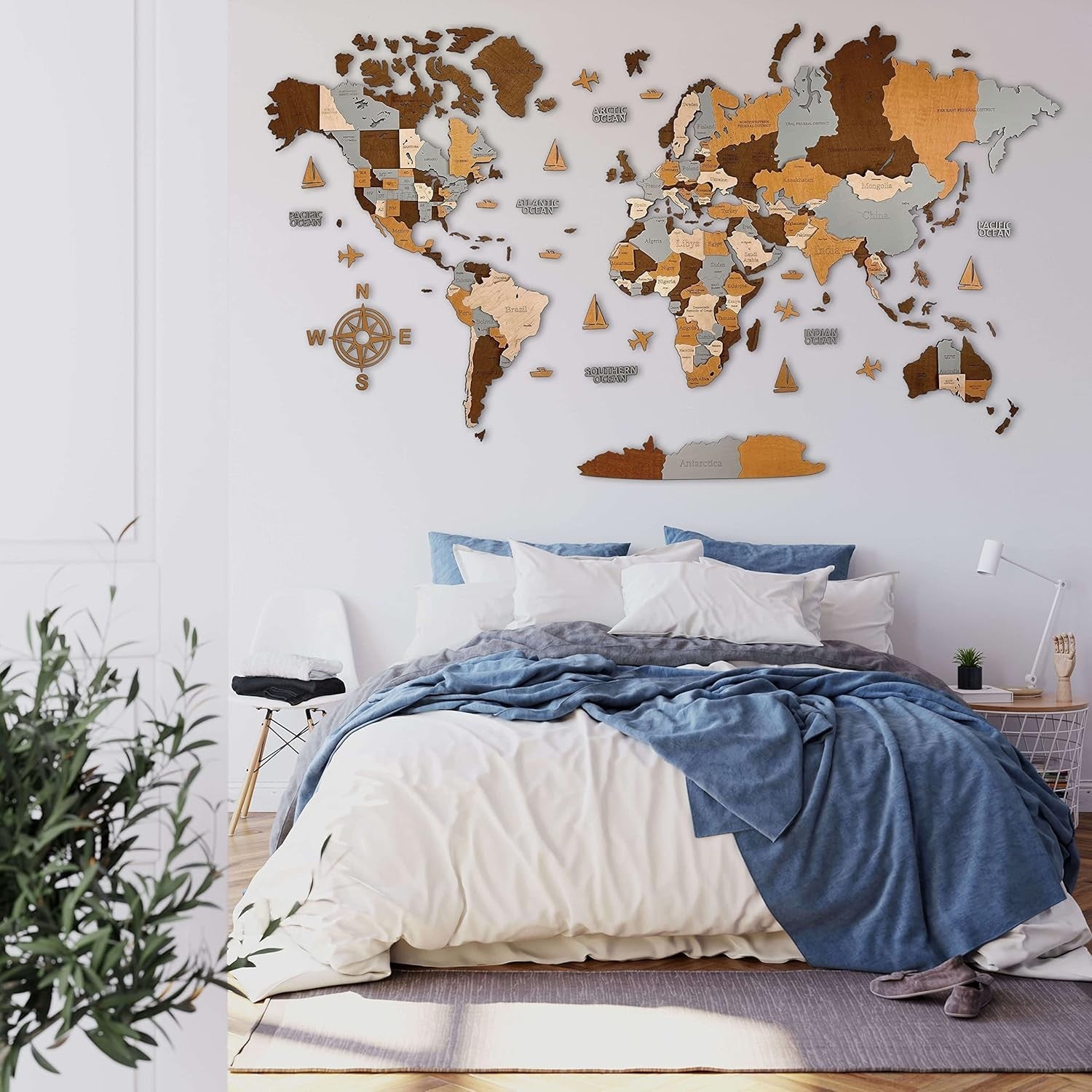 3D Wooden World Map Wall Decor Large Travel Art Home Office Decor