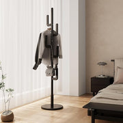 Black Wooden Coat Rack Stand | Modern Cactus Design Hall Tree with 6 Hooks