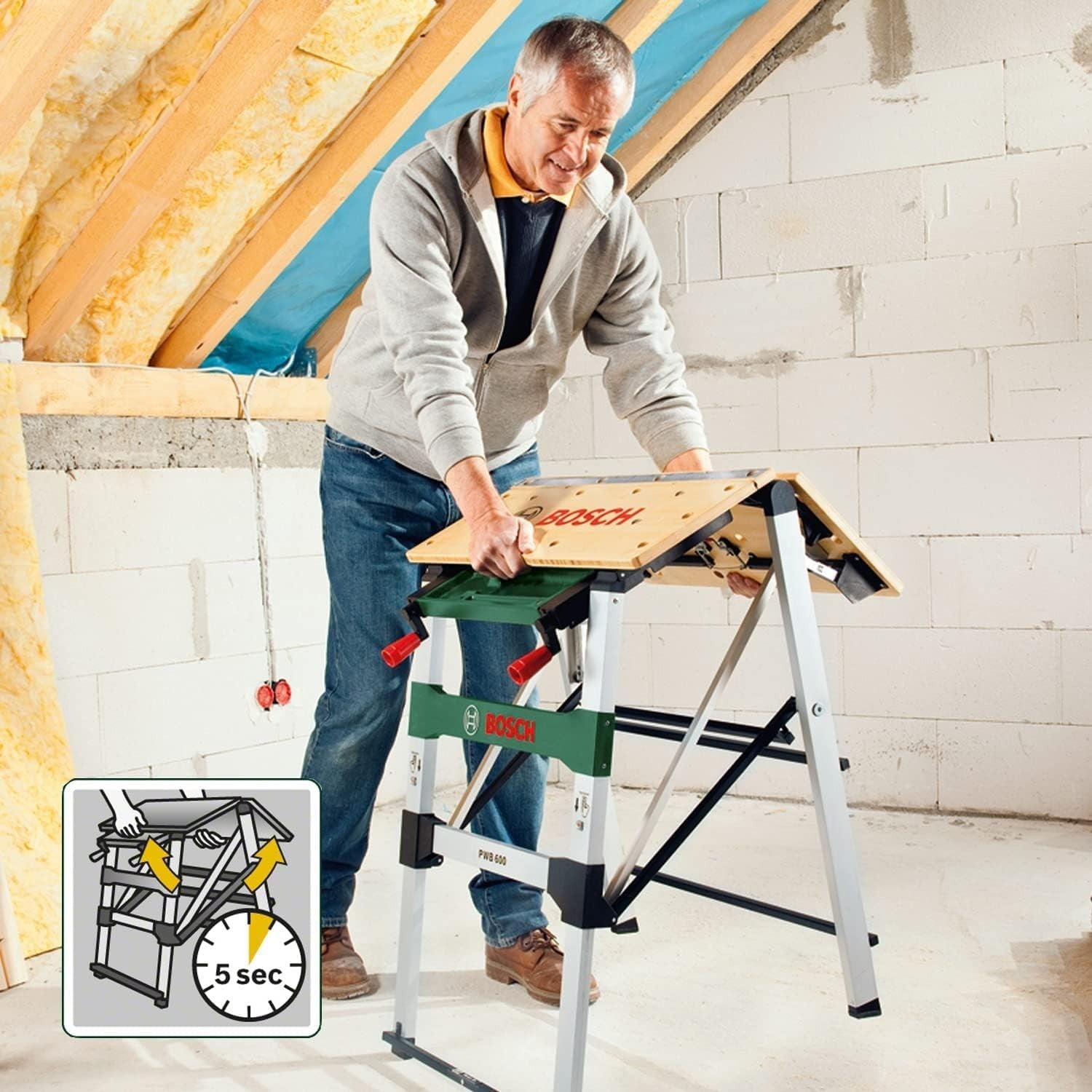 PWB 600 Folding Workbench Bamboo Top 200kg Portable Clamping Table
