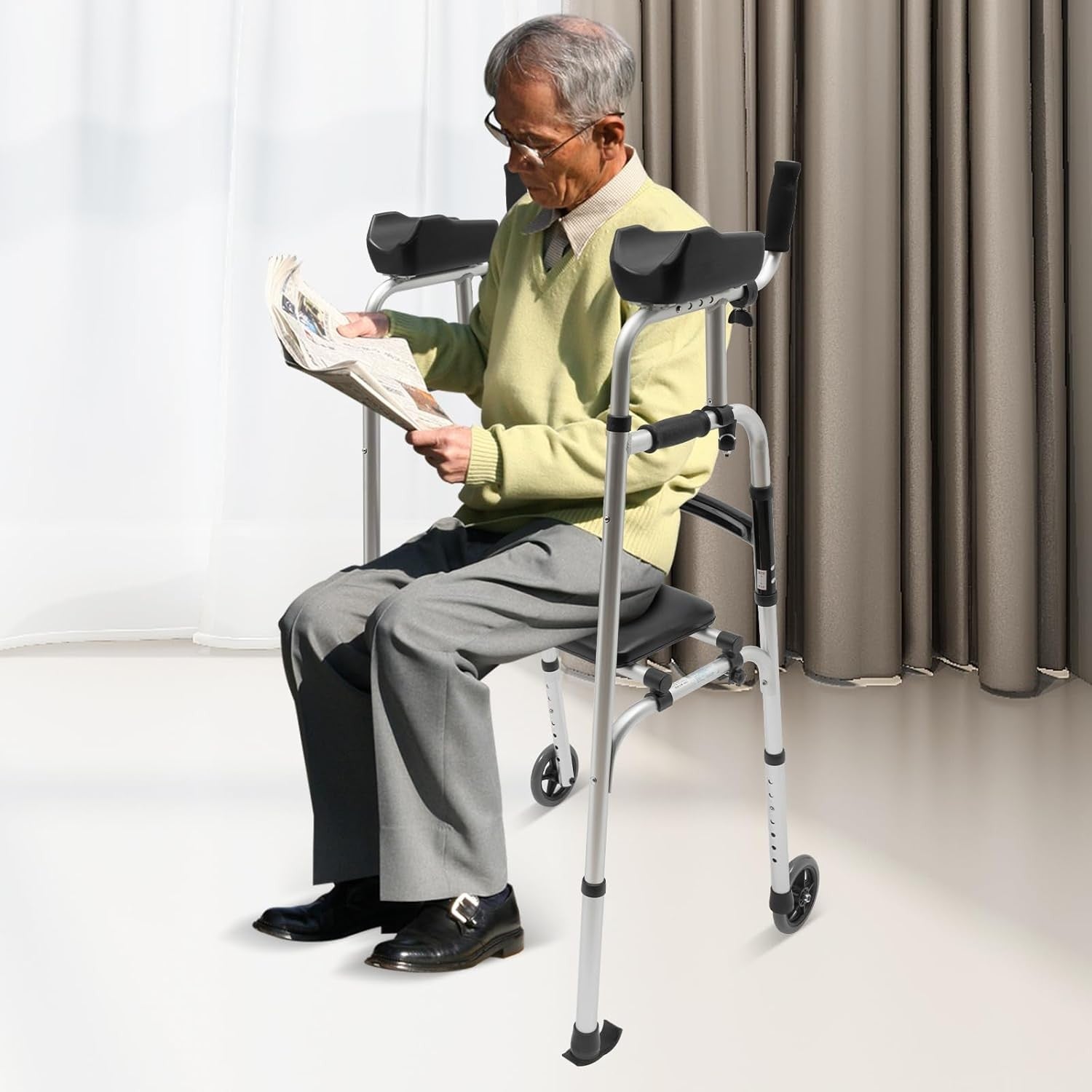 Upright Walker Rollator Folding Seat 2 Wheels Heavy Duty Indoor Outdoor