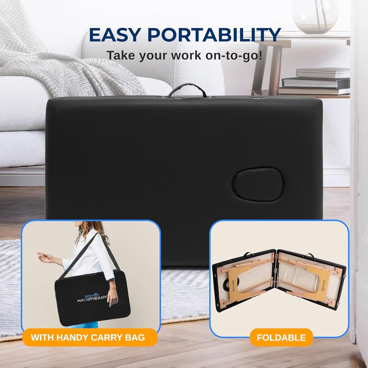Portable Massage Table 3-Section Adjustable Folding Therapy Beauty Spa Bed Black