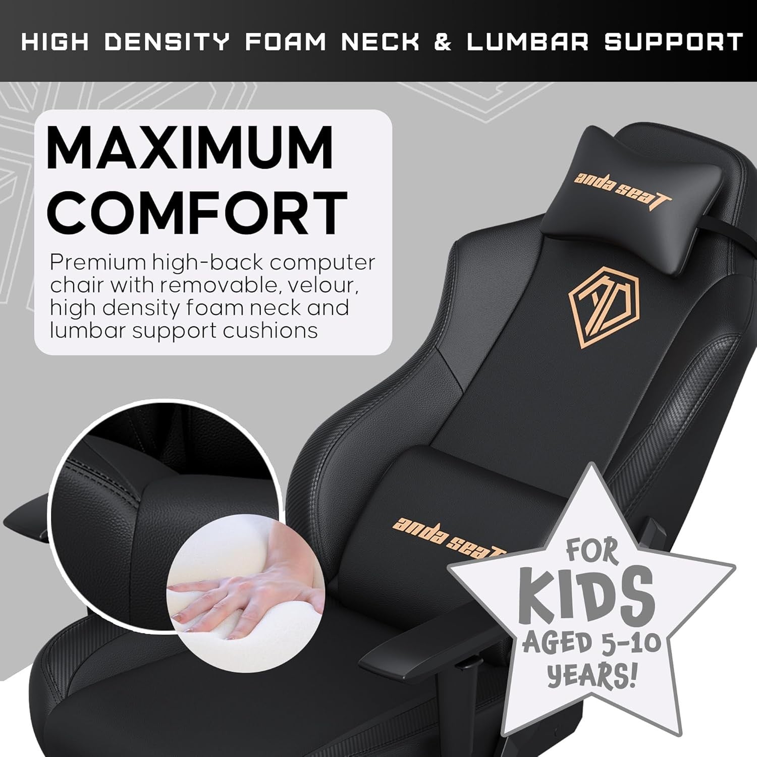 Kids Gaming Chair Reclining Ergonomic Desk Seat w/ Lumbar Pillow